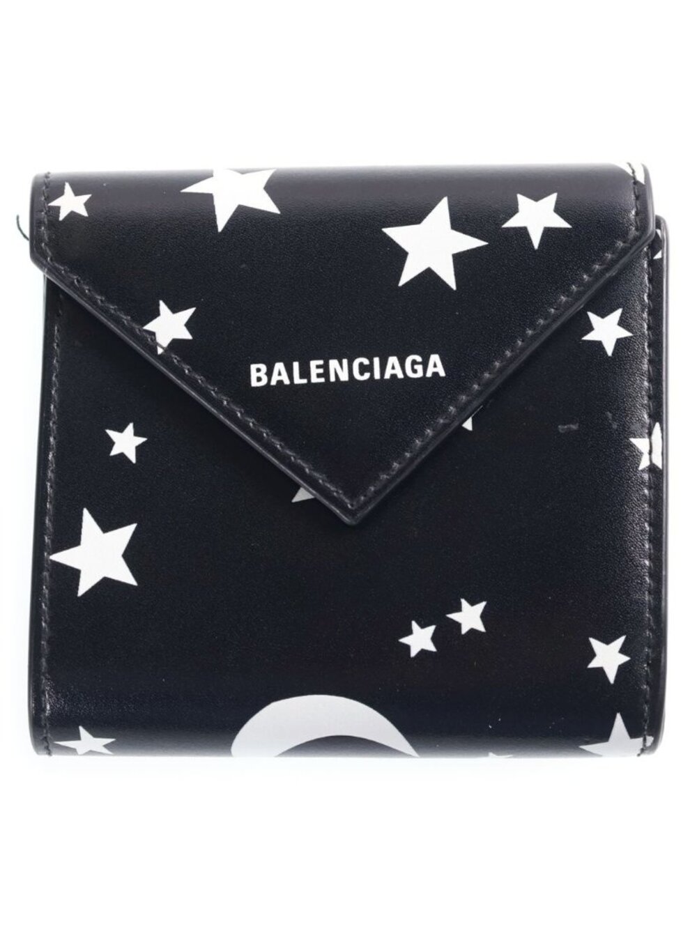 Balenciaga Paper Wallet Bifold Star Logo Leather Black